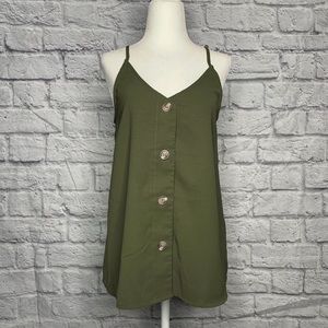 Entro Olive Green Button Up Sleeveless Blouse